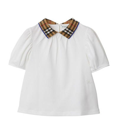 Shop Burberry Kids Check Print Polo Shirt (3-14 Years) In White