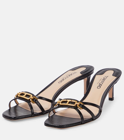 Shop Tom Ford Whitney Printed Leather Mules In Black