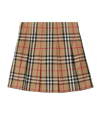 Shop Burberry Cotton Pleated Skirt (3-14 Years) In Neutrals