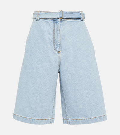 Shop Etro Embroidered Denim Shorts In Blue