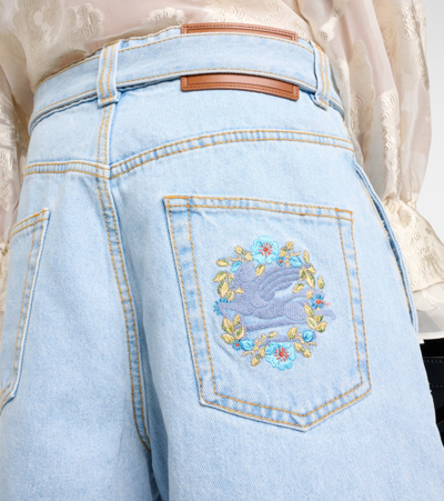 Shop Etro Embroidered Denim Shorts In Blue