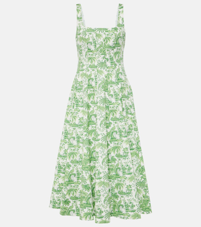 Shop Staud Wells Cotton Midi Dress In Green