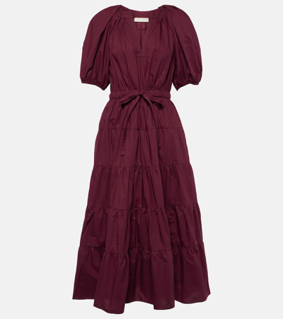 Shop Ulla Johnson Olina Cotton Poplin Midi Dress In Burgundy