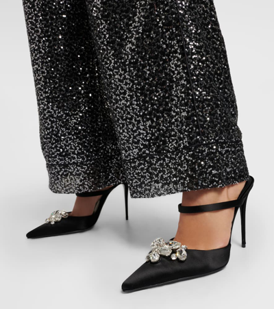 Shop Dolce & Gabbana Crystal-embellished Satin Mules In Black