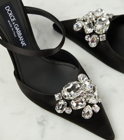 Shop Dolce & Gabbana Crystal-embellished Satin Mules In Black