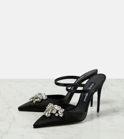 Shop Dolce & Gabbana Crystal-embellished Satin Mules In Black