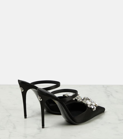 Shop Dolce & Gabbana Crystal-embellished Satin Mules In Black