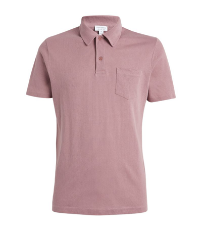 Shop Sunspel Supima Cotton Mesh Riviera Polo Shirt In Pink
