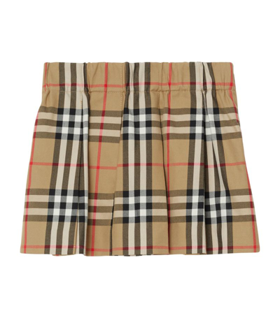 Shop Burberry Cotton Pleated Skirt (6-24 Months) In Neutrals