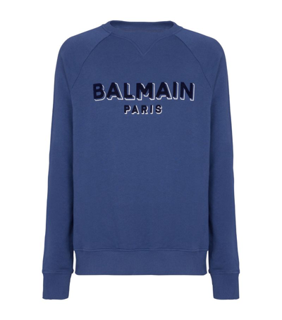 Shop Balmain Cotton Sweatshirt In Blue