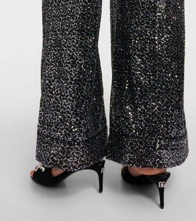 Shop Dolce & Gabbana Crystal-embellished Satin Mules In Black