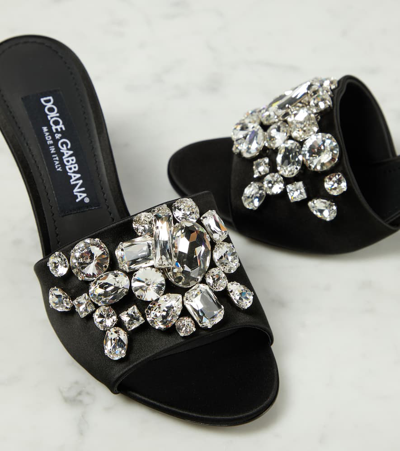 Shop Dolce & Gabbana Crystal-embellished Satin Mules In Black