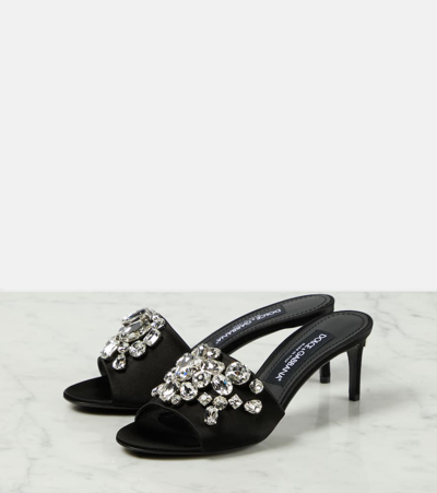 Shop Dolce & Gabbana Crystal-embellished Satin Mules In Black