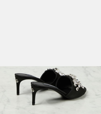 Shop Dolce & Gabbana Crystal-embellished Satin Mules In Black