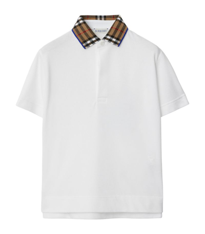 Shop Burberry Kids Check Print Polo Shirt (3-14 Years) In White
