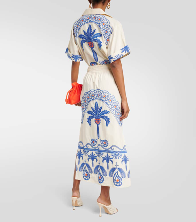 Shop Johanna Ortiz Embroidered Cotton Midi Skirt In Multicoloured