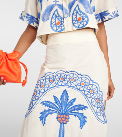 Shop Johanna Ortiz Embroidered Cotton Midi Skirt In Multicoloured