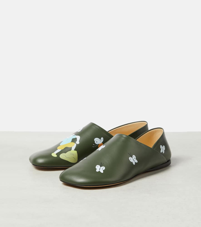 Shop Loewe X Suna Fujita Toy Printed Leather Slippers In Green