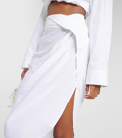 Shop Jacquemus La Jupe Saudade Draped Midi Skirt In White