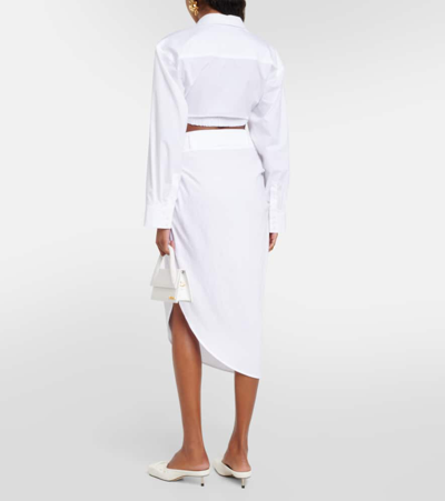 Shop Jacquemus La Jupe Saudade Draped Midi Skirt In White