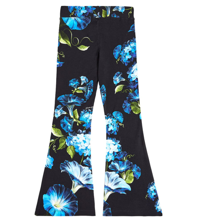 Shop Dolce & Gabbana Floral Printed Jersey Flared Pants In Black