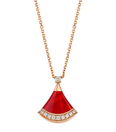 Shop Bvlgari Rose Gold, Diamond And Carnelian Divas' Dream Necklace