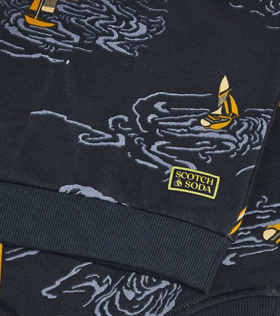 Scotch & Soda Printed Cotton Sweatshirt In Blue