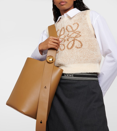 Shop Loewe Pebble Medium Leather Bucket Bag In Brown