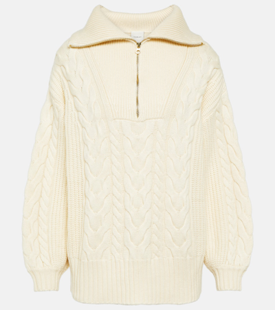 Shop Varley Daria Cable-knit Half-zip Sweater In White