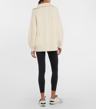 Shop Varley Daria Cable-knit Half-zip Sweater In White