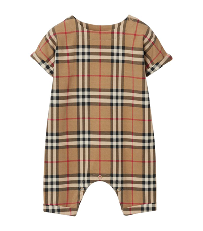 Shop Burberry Stretch-cotton Check Playsuit (1-18 Months) In Neutrals