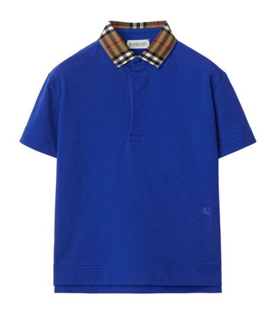 Shop Burberry Kids Check Print Polo Shirt (3-14 Years) In Blue