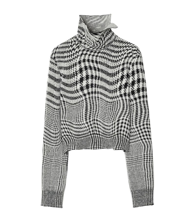 Shop Burberry Wool-blend Warped Houndstooth Sweater In Black