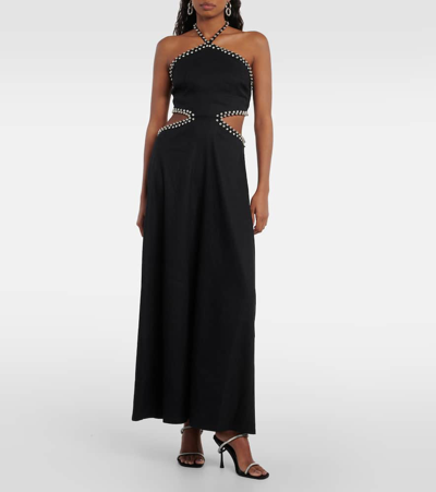 Shop Simkhai Bellina Cutout Linen-blend Maxi Dress In Black