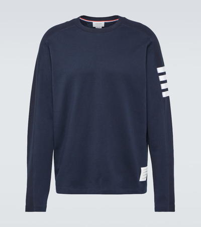 Shop Thom Browne 4-bar Cotton Jersey T-shirt In Blue