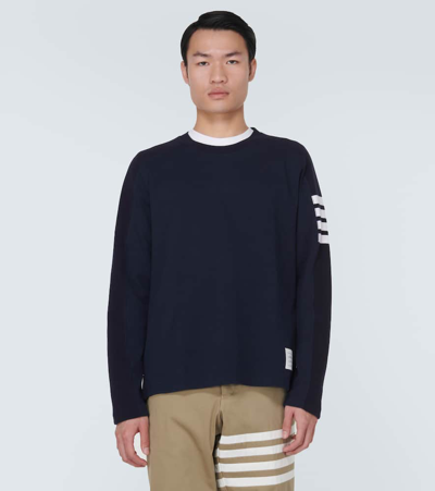 Shop Thom Browne 4-bar Cotton Jersey T-shirt In Blue