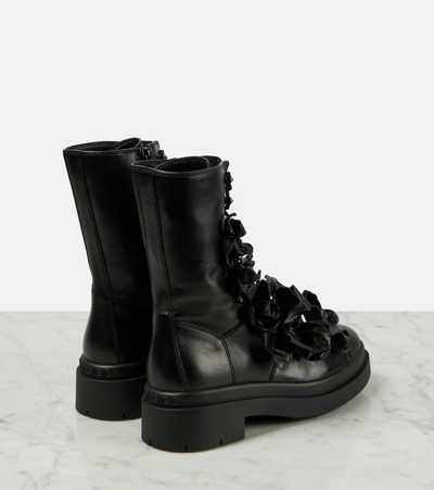 Shop Jimmy Choo Nari Flowers Leather Combat Boots In Black