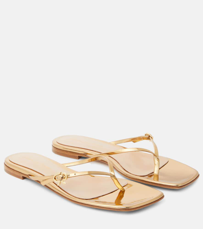 Shop Gianvito Rossi Mirrored Leather Thong Sandals In Gold