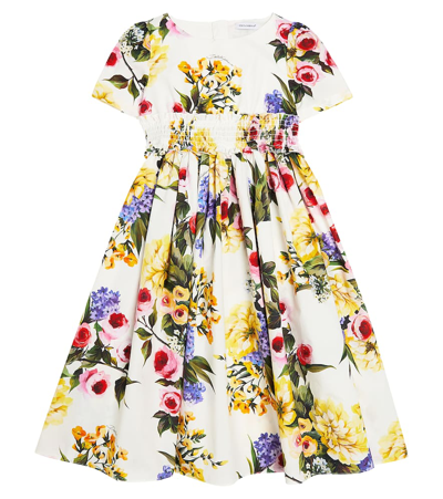 Shop Dolce & Gabbana Floral Printed Cotton Poplin Dress In Multicoloured