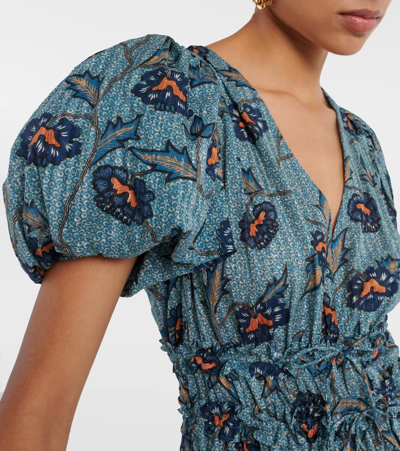 Shop Ulla Johnson Eloisa Puff-sleeve Cotton-blend Midi Dress In Multicoloured