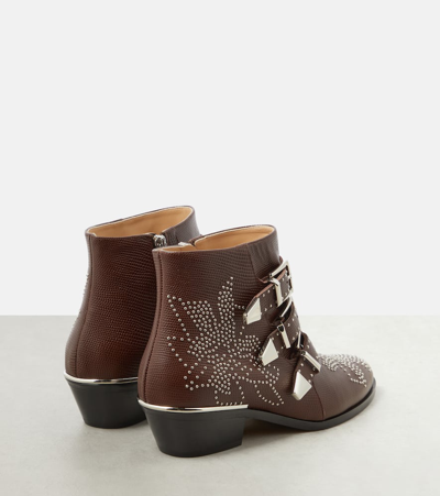 Shop Chloé Susan Studded Leather Ankle Boots In Brown