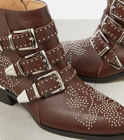 Shop Chloé Susan Studded Leather Ankle Boots In Brown