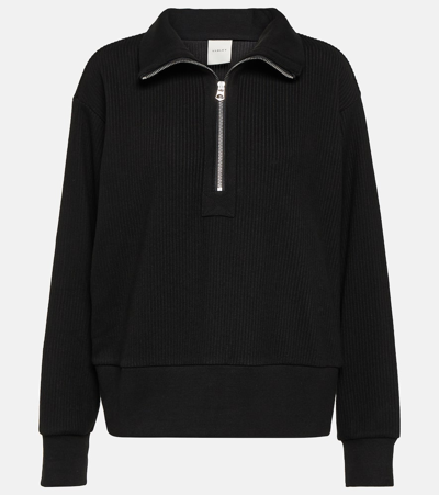 Shop Varley Radford Cotton-blend Half-zip Sweater In Black