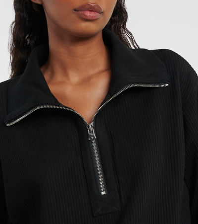 Shop Varley Radford Cotton-blend Half-zip Sweater In Black