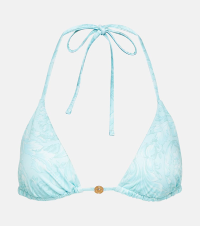 Versace Barocco-print Triangle Bikini Top In Blue