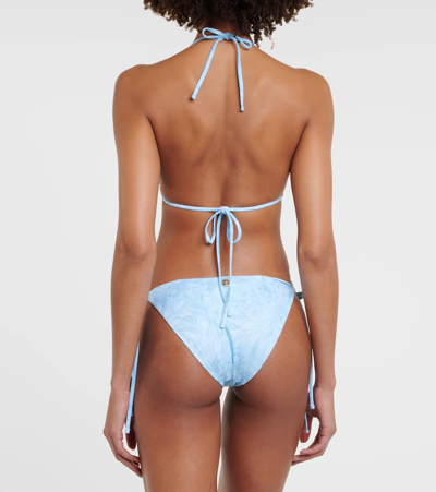 Shop Versace Barocco Triangle Bikini Top In Blue