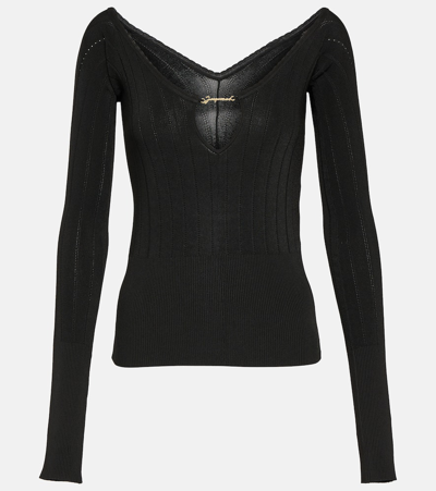 Shop Jacquemus Le Haut Pralu Logo Ribbed-knit Top In Black