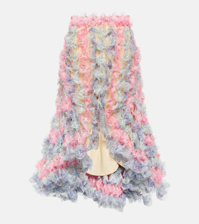 Shop Susan Fang Asymmetric Tulle Midi Skirt In Multicoloured