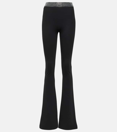 Shop David Koma Crystal-embellished Jersey Flared Pants In Black