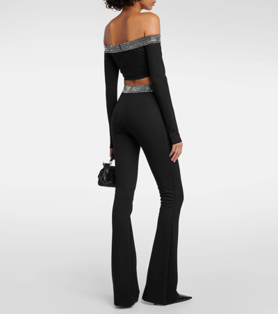 Shop David Koma Crystal-embellished Jersey Flared Pants In Black